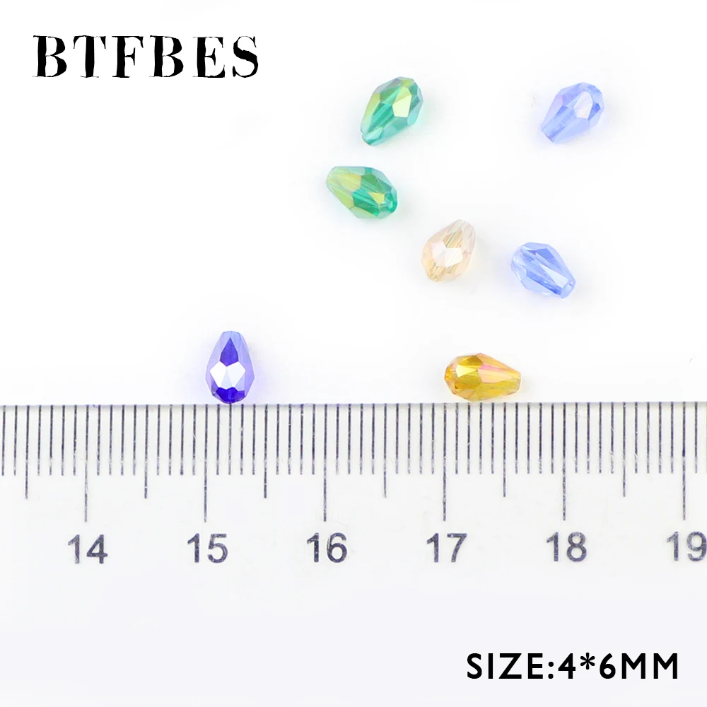 BTFBES Water droplet Pear Shaped Austrian Crystals Beads 4*6mm 100pcs Loose Beads for DIY Bracelet Jewelry Making Accessories