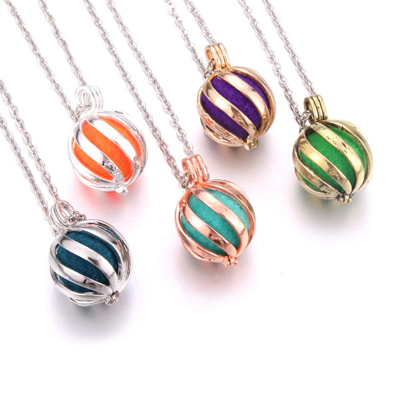 New Watermelon ball style Aromatherapy lockets Perfume Aroma Diffuser necklace Essential Oils Diffuser cage Pendant Necklace