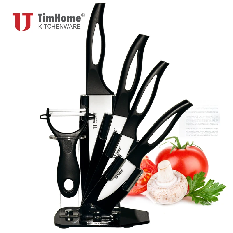 Zirconia red handle Ceramic Knife with holder kitchen Set 6pcs with peeler kitchen knife Timhome Beauty Gifts