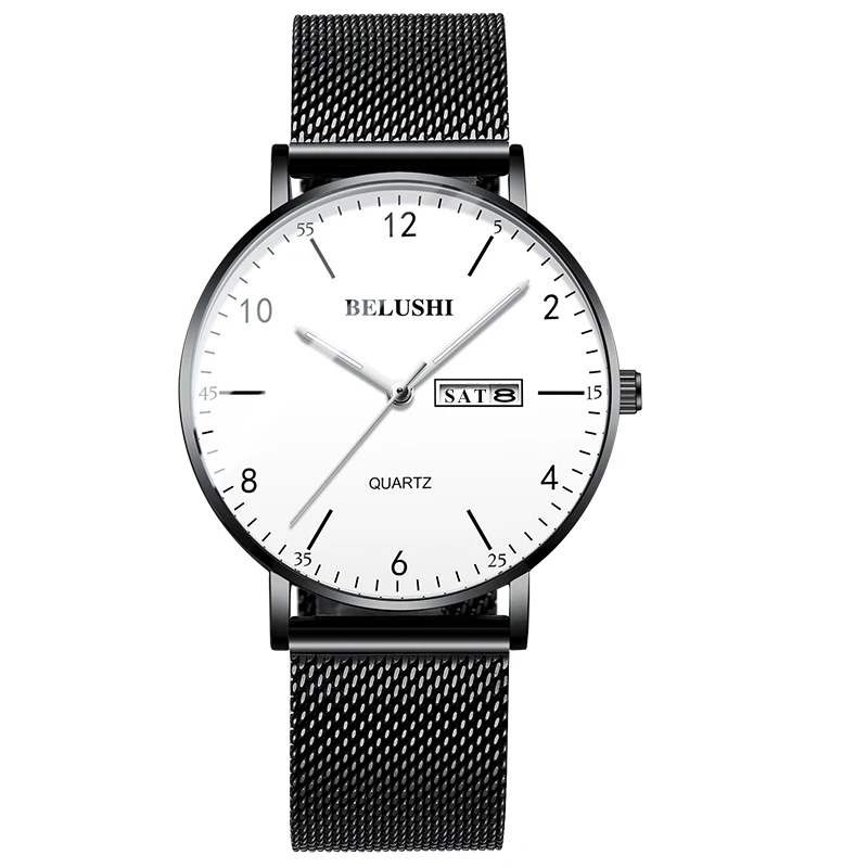 2023 Men Watch Ultra Slim Steel Mesh Quartz Wristwatch Dual Calendar Simple Black Clock Male Hodinky Man Watch Relogio Masculino