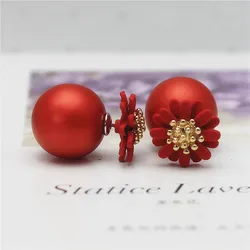 2019 hot design fashion brand summer style elegant Daisy jewelry double side stud earrings for women big beads Flowers earrings