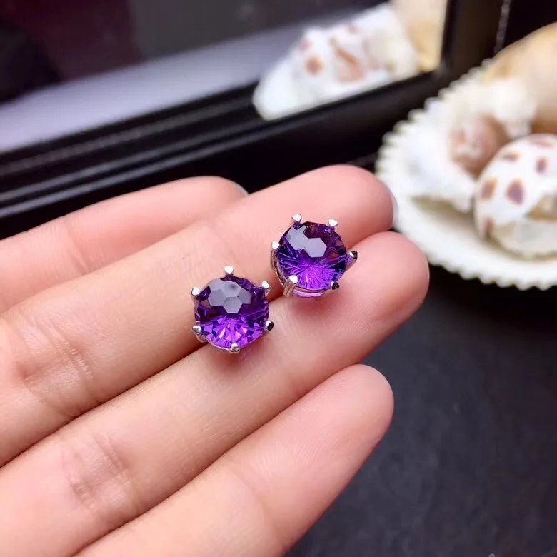 shiny purple amethyst ring earrings and necklace jewelry set women silver fine jewelry round gem fashion ornament birthday gift