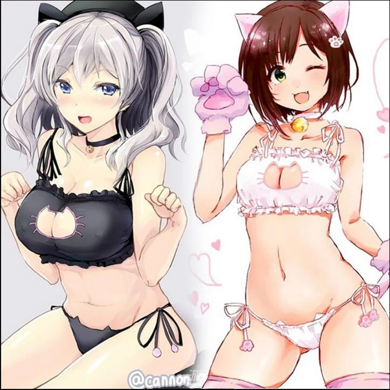 New Arrive Cute Sexy Kawaii Kitty Cat Embroidery Meow star Keyhole Hollow Bra And Underwear Love live Anime Cosplay Lingerie Set