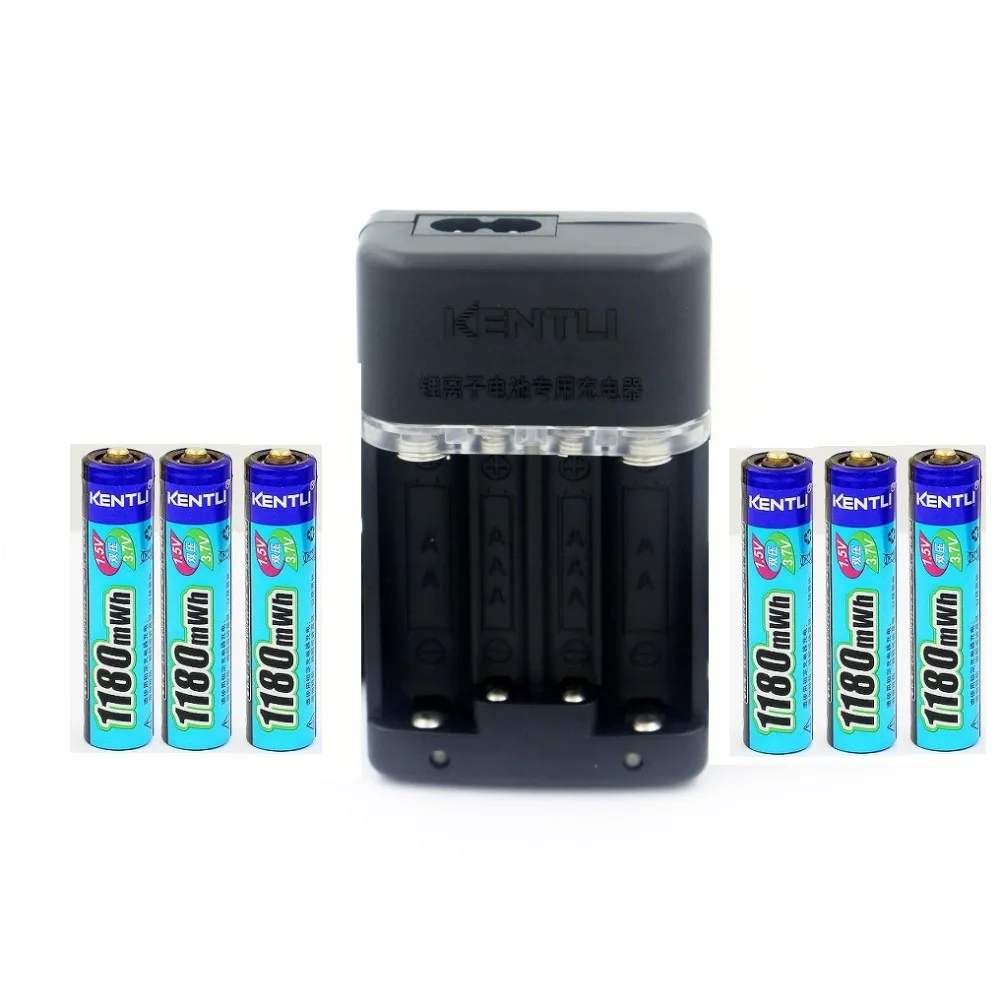 

KENTLI 6pcs1.5v AAA battery 1180mWh AAA rechargeable li-ion polymer lithium battery +1pcs Intelligent Fast Charger