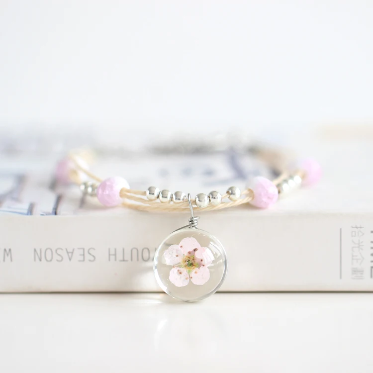 Glass ball  flower specimen bracelet flower and plant specimen with ceramic beads bracelets for girls #N001