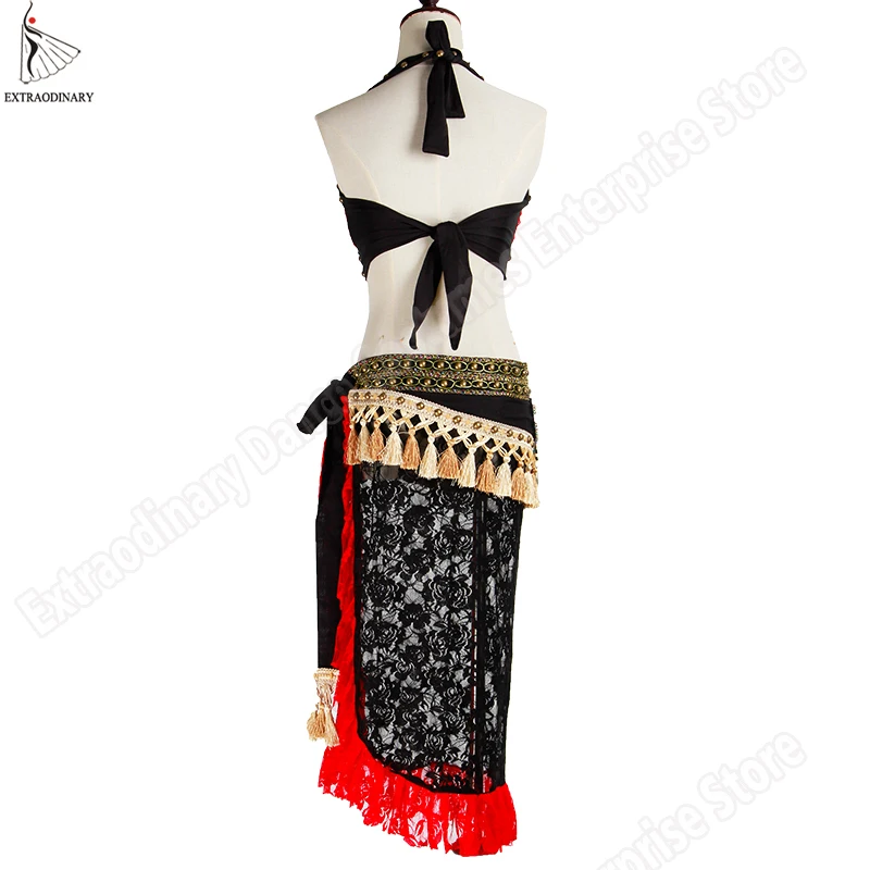 ATS Tribal Belly Dance Costume Suit Set Bra Hip Scarf Lace Women Stage Performance Tribal Gypsy Adjustable Top Belt 2PCS