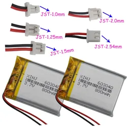 2 sztuk 3.7V 800 mAh polimerowa bateria Lipo JST 2pin 1.0/1.25/1.5/2.0/2.54mm złącze do kamery samochodowej GPS telefon z Bluetooth 603040