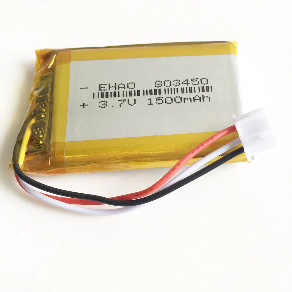 3.7V 1500mAh Lithium Polymer LiPo Rechargeable Battery JST XHR 2.54mm 3pin Connector For MP3 DVD PAD camera GPS laptop 803450