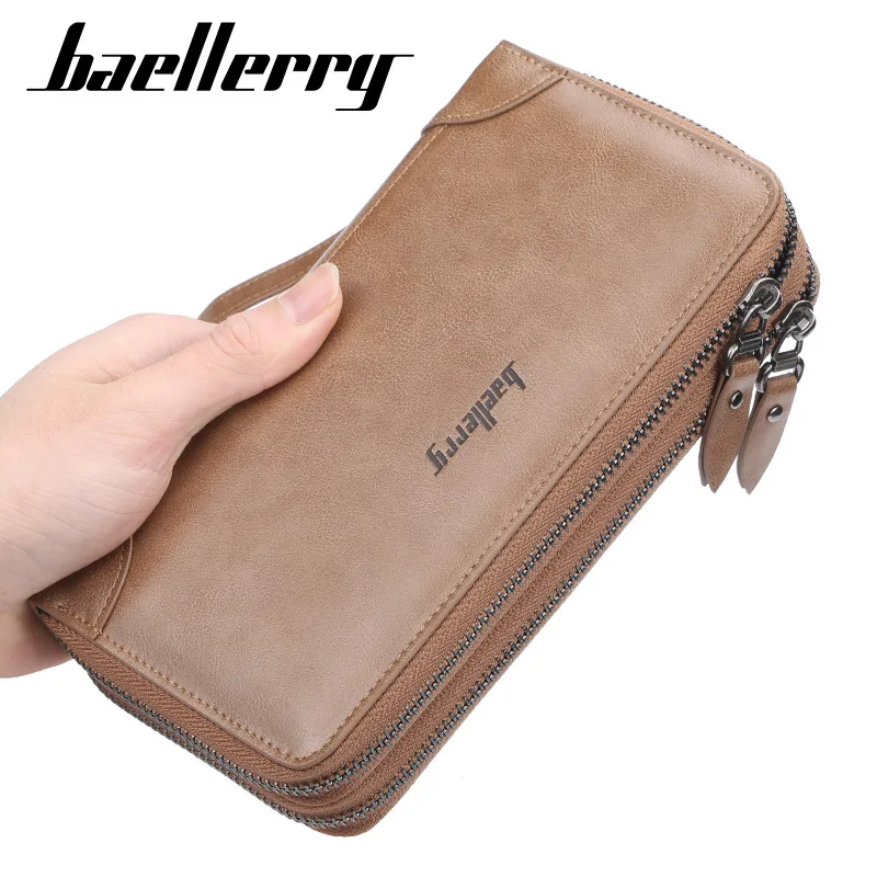 

Simple Business Leisure Wallets for Men Male Double Zipper Large Capacity Hand Bags Mobile Phone Pouch Card Wallet Purse