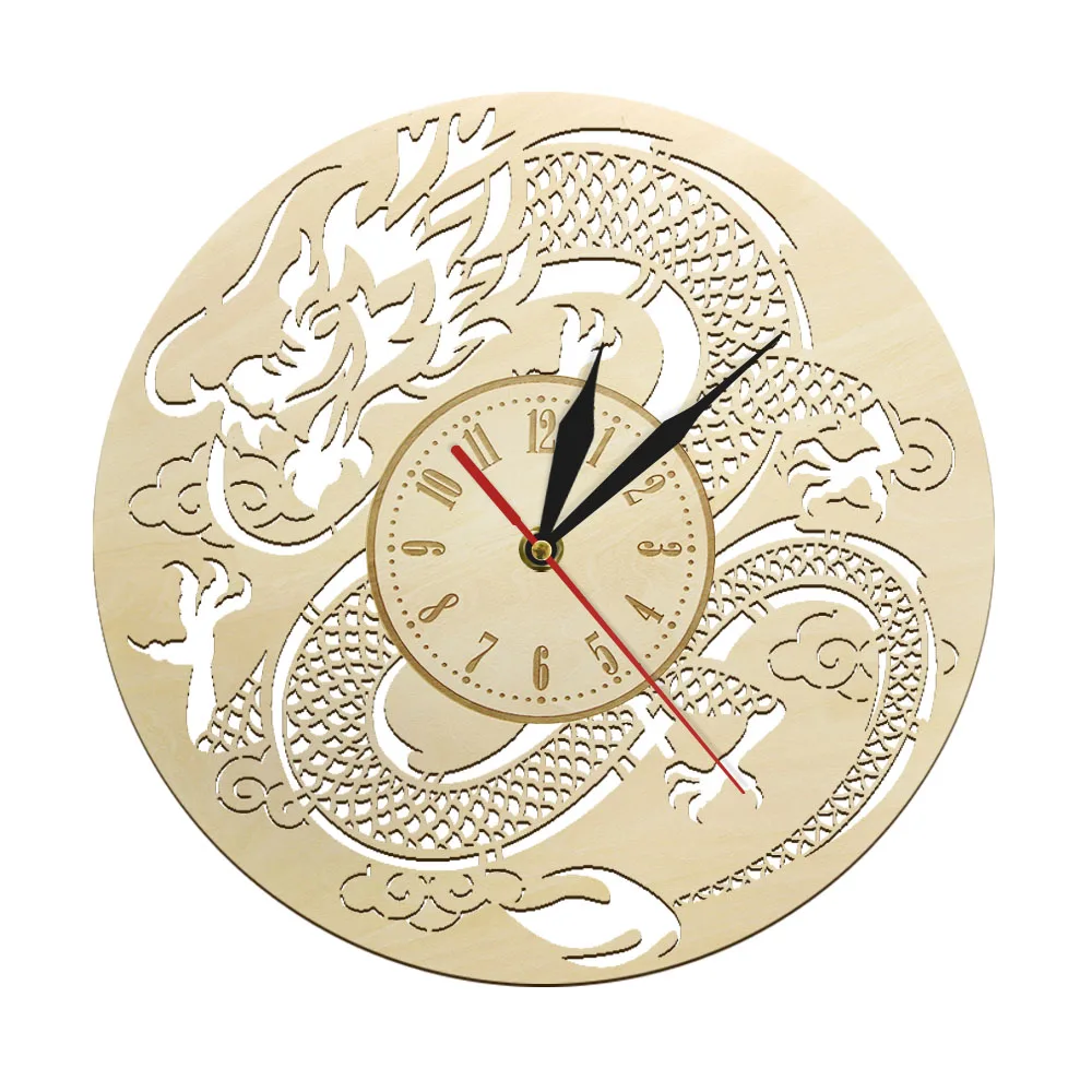 

Dragon Rustic Art Wall Clock One of a Kind Laser Cut Wooden Clock Home Kitchen Living Room Wall Art Dragon Lover Chinese Clock