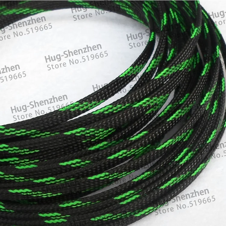 6MM Tight Braided PET Expandable Sleeving 20 Meters -  Black and Green Color