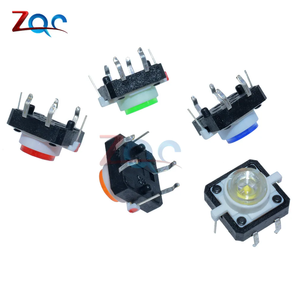 5PCS 12X12X7.3mm Tactile Push Button Switch Momentary Tact LED 5 Color Button Switch 12*12*7.3mm