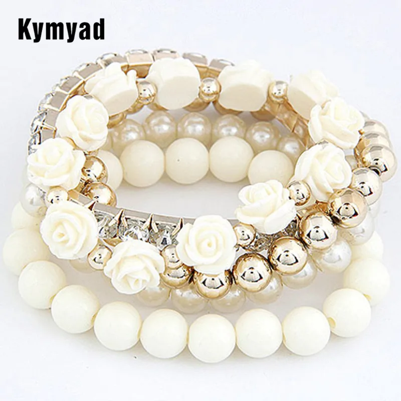 Kymyad Bracelets for Women Charm Bracelets & Bangles Summer Jewelry Beads Flower Bijoux Elastic Pulseira Feminina Pulseras Mujer
