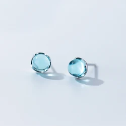 Mloveacc Echte 100% 925 Sterling Zilver Stud Oorbellen Voor Vrouwen Fashion Blue Crystal Bubble Oor Stud