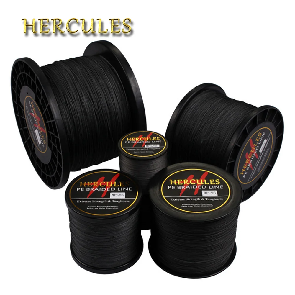 Hercules Braided Fishing Line Sea Saltwater Fishing 8 Strands Black 100M 300M 500M 1000M 1500M 2000M 100% PE Super Strong Cord