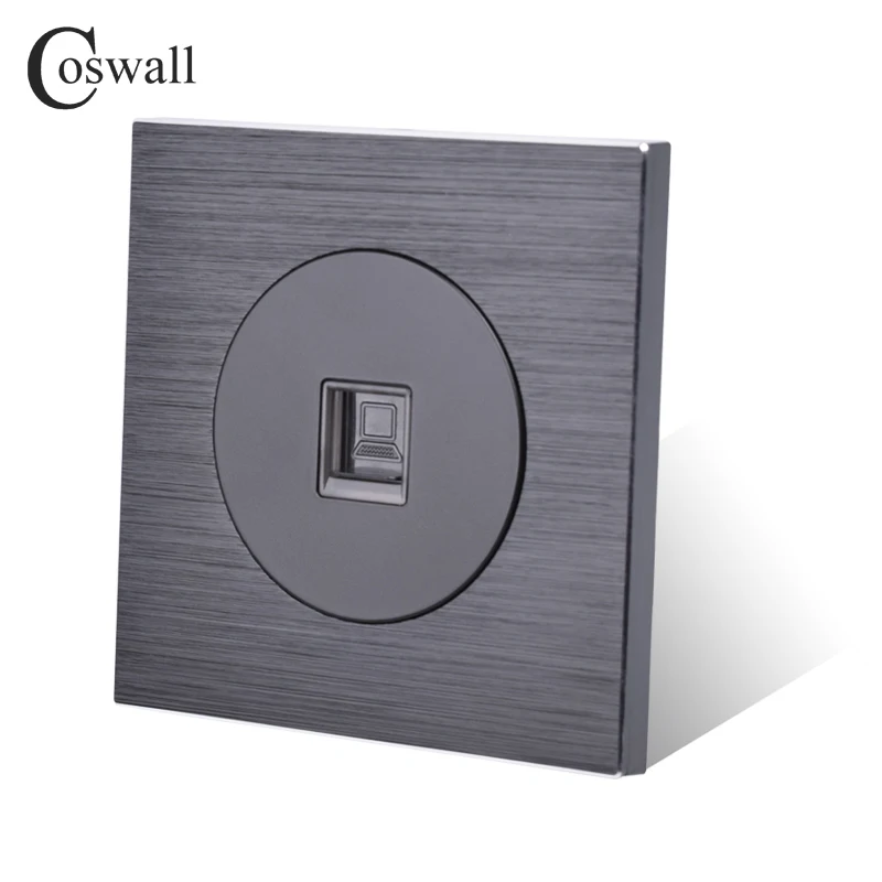 Coswall CAT5E RJ45 Internet Jack Aluminum Brushed Panel Computer Outlet Wall Data Socket Knight Black / Silver Grey R12 Series