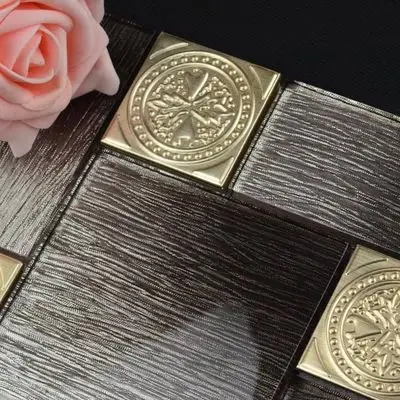 low-key luxury gold foil with black crystal glass mixed stainless steel mosaic tiles for kitchen backsplash decoration