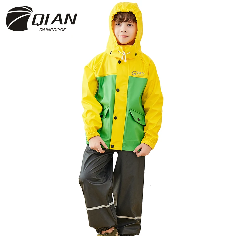 

3-10 Years Old High Quality Unisex Waterproof Kids Boys Girls Jumpsuit Raincoat Hooded Rain Coat Hooded Children Raincoat Suit