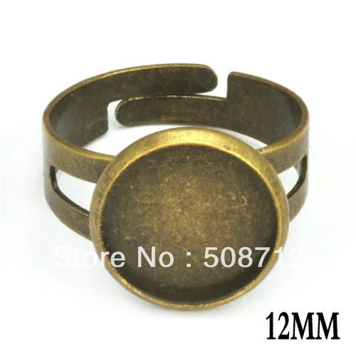 

free shipping!!!!!100pcs/lot Antique Bronze Fit 12mm Cameo Cabochon Ring Base, Adjustable Ring Blank,Ring settings