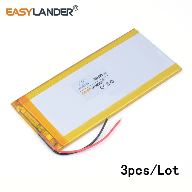 

3pcs /Lot 2800mAh 3660124 lithium Li ion polymer rechargeable battery Tablet PC learning machine video game IPAQ MID 3660125