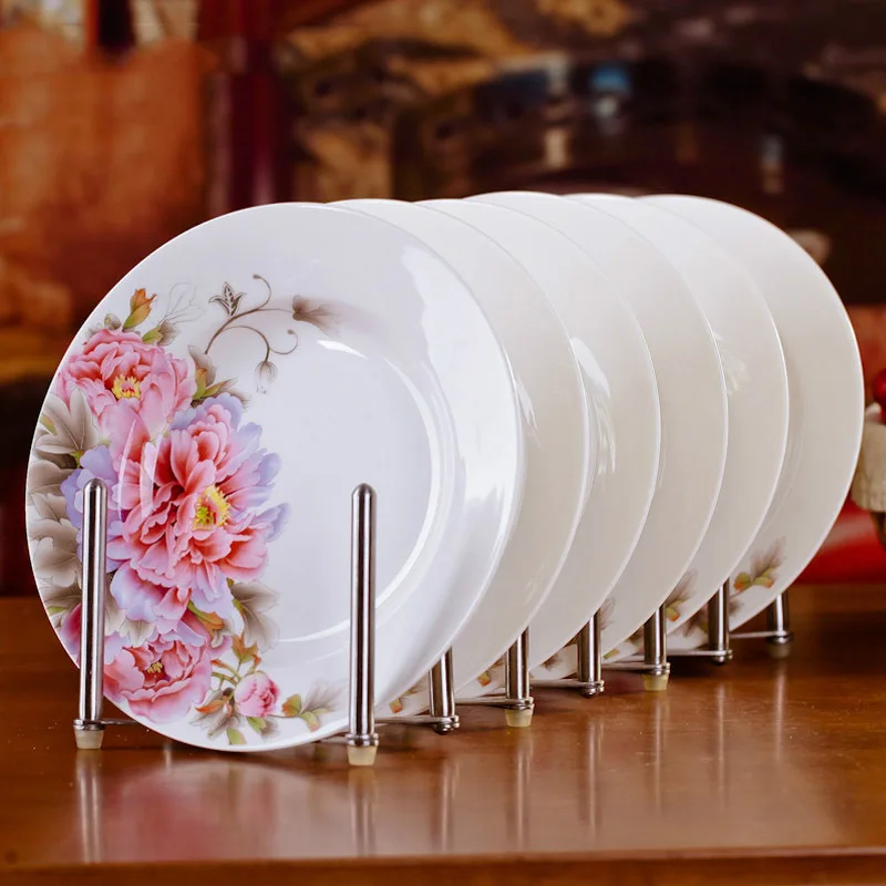 6pcs/set American Dining Room Ceramic Tableware Jingdezhen Bone China Porcelain Dinnerware 8*inch Deep Soup Dishes Decor Plates