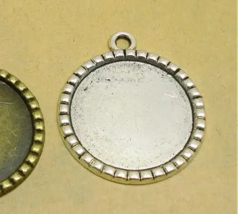 

50pcs Antique Silver tone/Antique Bronze Base Setting Bezel Tray Pendant Charm,Geer Border,fit 25mm Round Cabochon/Cameo