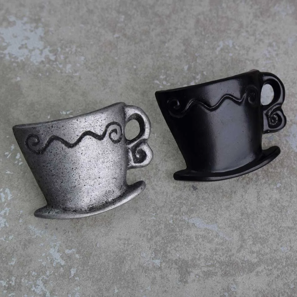 vintage creative coffee cup drawer cabinet knobs pulls retro black dresser door handles knobs antique silver furniture knobs