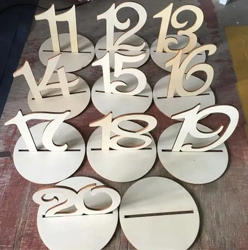 100sets Wedding Party Supplies 1 to 10 Wooden Table Numbers with Round Holder Base for Home Decoration Catering Reception