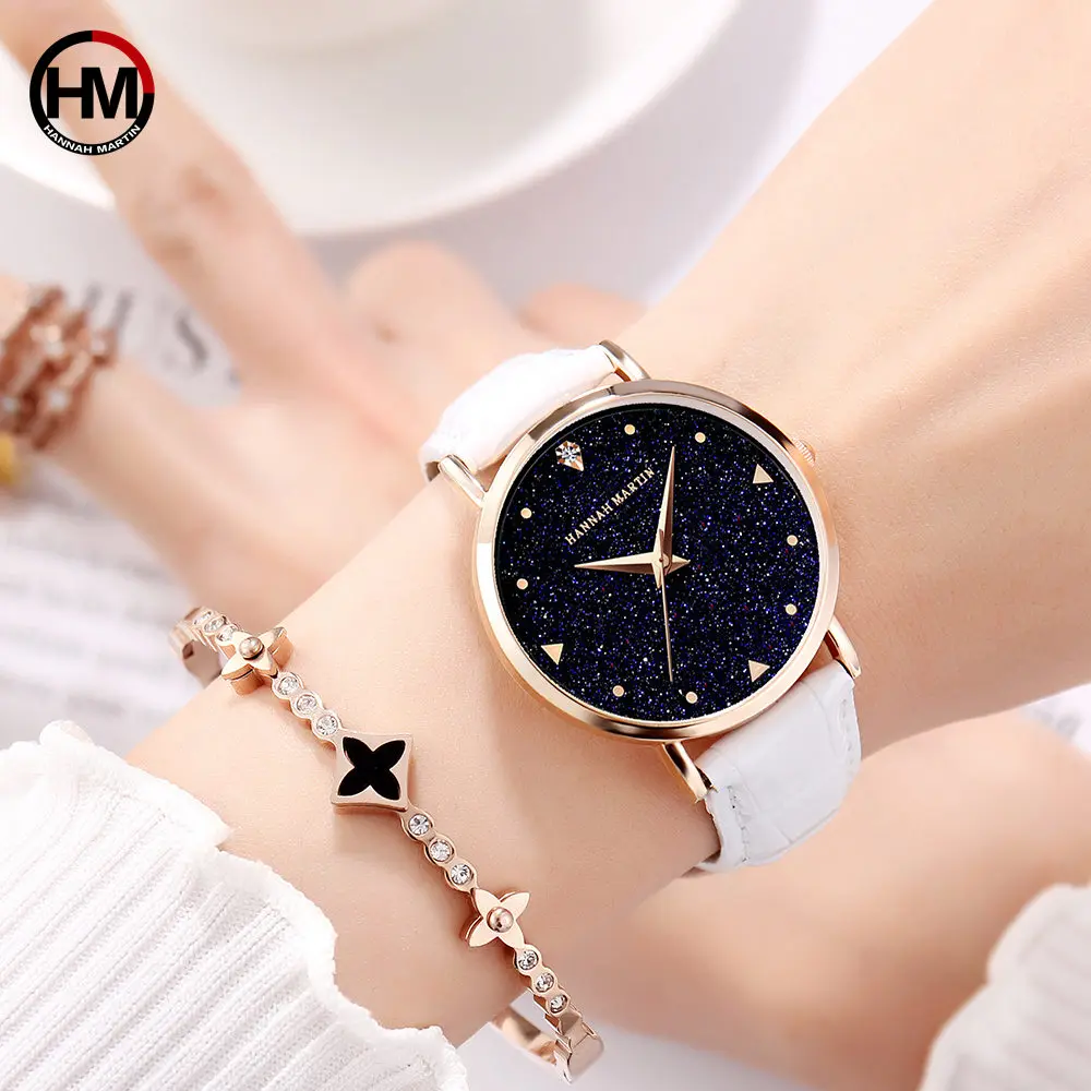 Top Luxury brand Japanese original imported movement quartz watch ladies waterproof leather flash Star Dial woman watch Clock