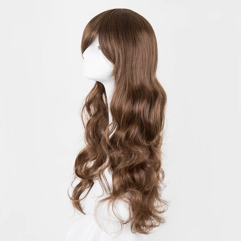 Curly Wig Fei-Show Synthetic Heat Resistant Fiber Peruca Perruque Long Light Brown Inclined Bangs Hair Female Salon Hairpiece