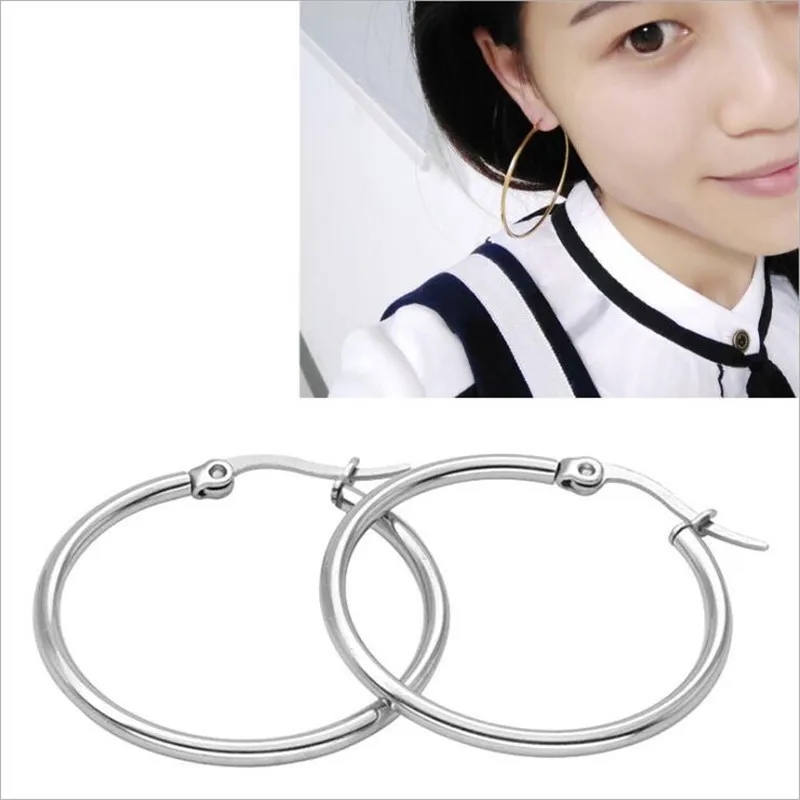 HE04 Titanium Hyperbole Big Hoop Earrings Circle Shape 12mm 70mm 316l Stainless Steel Earring IP Plating No Fade Allergy Free