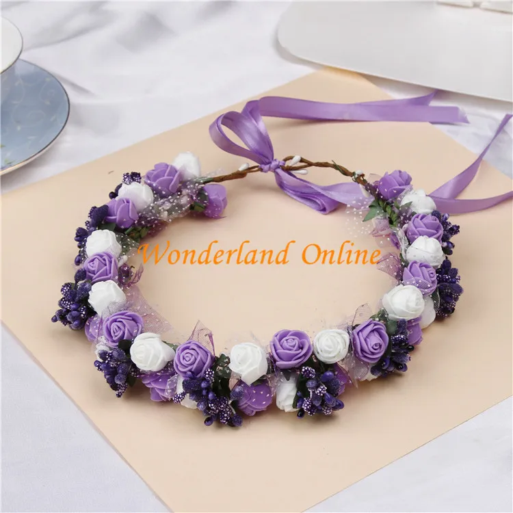 2pcs 6colors  artificial pe rose wedding flower bride bridesmaid head hand ring children wreath wedding romantic flower garland