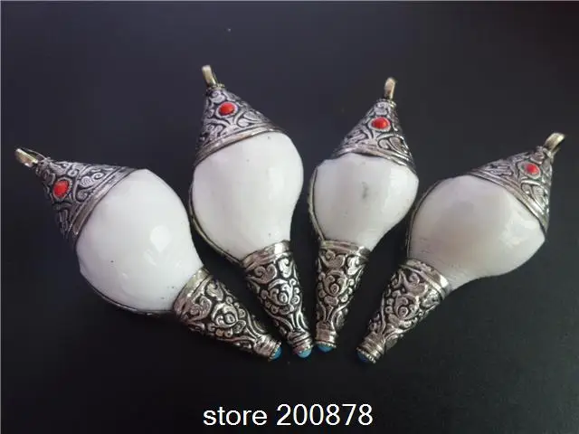 TBP148 Tibetan Silver Capped Natural Conch Shell Big Pendants Sea Snail Decor Arts 80-90mm