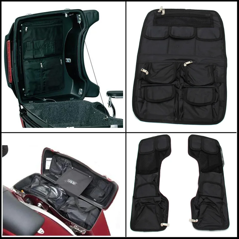 Motorcycle Black Hard Saddlebag Tour Pak Lid Organizer Internal Bag Set For Touring Models 1993-2013