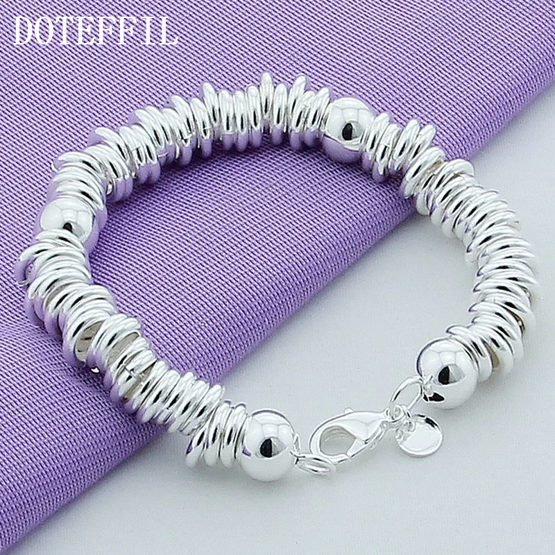 DOTEFFIL 925 Sterling Silver Solid Manik-manik Penuh Lingkaran Gelang Rantai untuk Wanita Pria Pernikahan Pesta Pertunangan Perhiasan