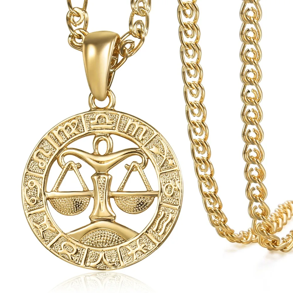 Libra Zodiac Sign Necklace For Women Men 585 Rose Gold Color Pendant Necklace Fashion Personal Birthday Gifts GP279