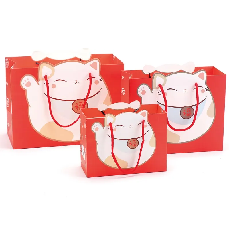 Free DHL 100pcs 25*20*10cm Lucky cat gift bag Christmas Gift Bag New Year Christmas Festival Party Decorations For Kids Gifts