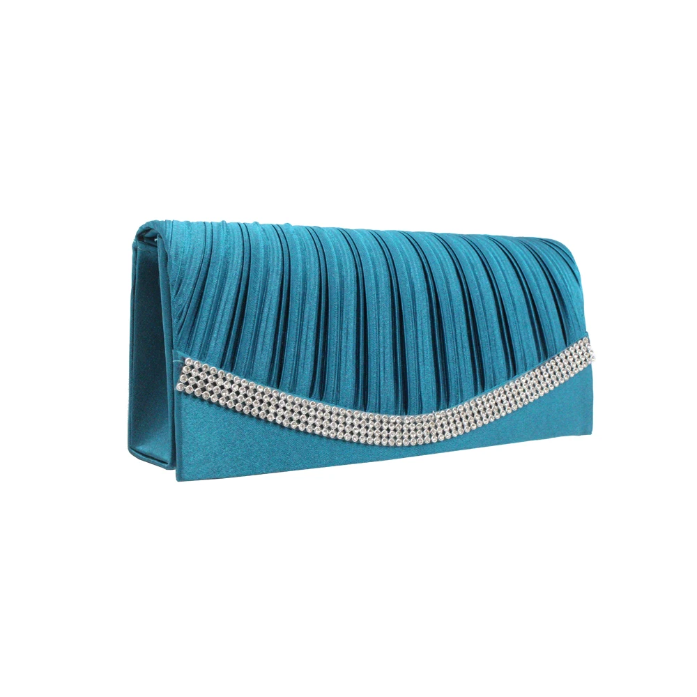 European American Diamante Clutch Bag Pleated Drape Satin Evening Bag for Lady Girl Woman