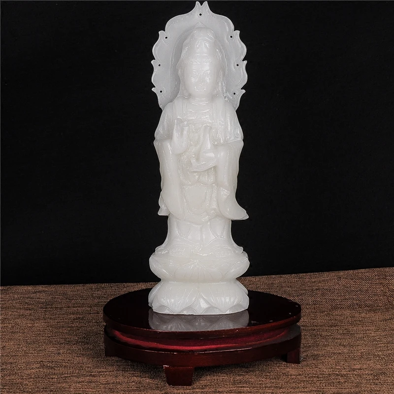 

$1500 Greco-Buddhist office home efficacious Talisman Protection High-grade white jade Guanyin buddha handicraft Sculpture -30CM