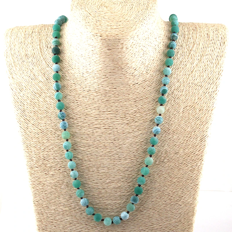 Fashion Semi Precious Stones Weathered Ag long Knotted Bead Necklace