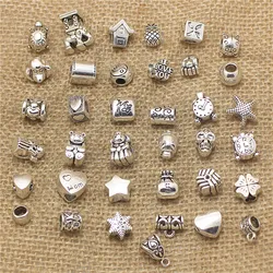 50Pcs Vintage Big Hole Beads Fit Bracelets  Charms Antique Metal Mixed DIY Beads Charm for Bracelets