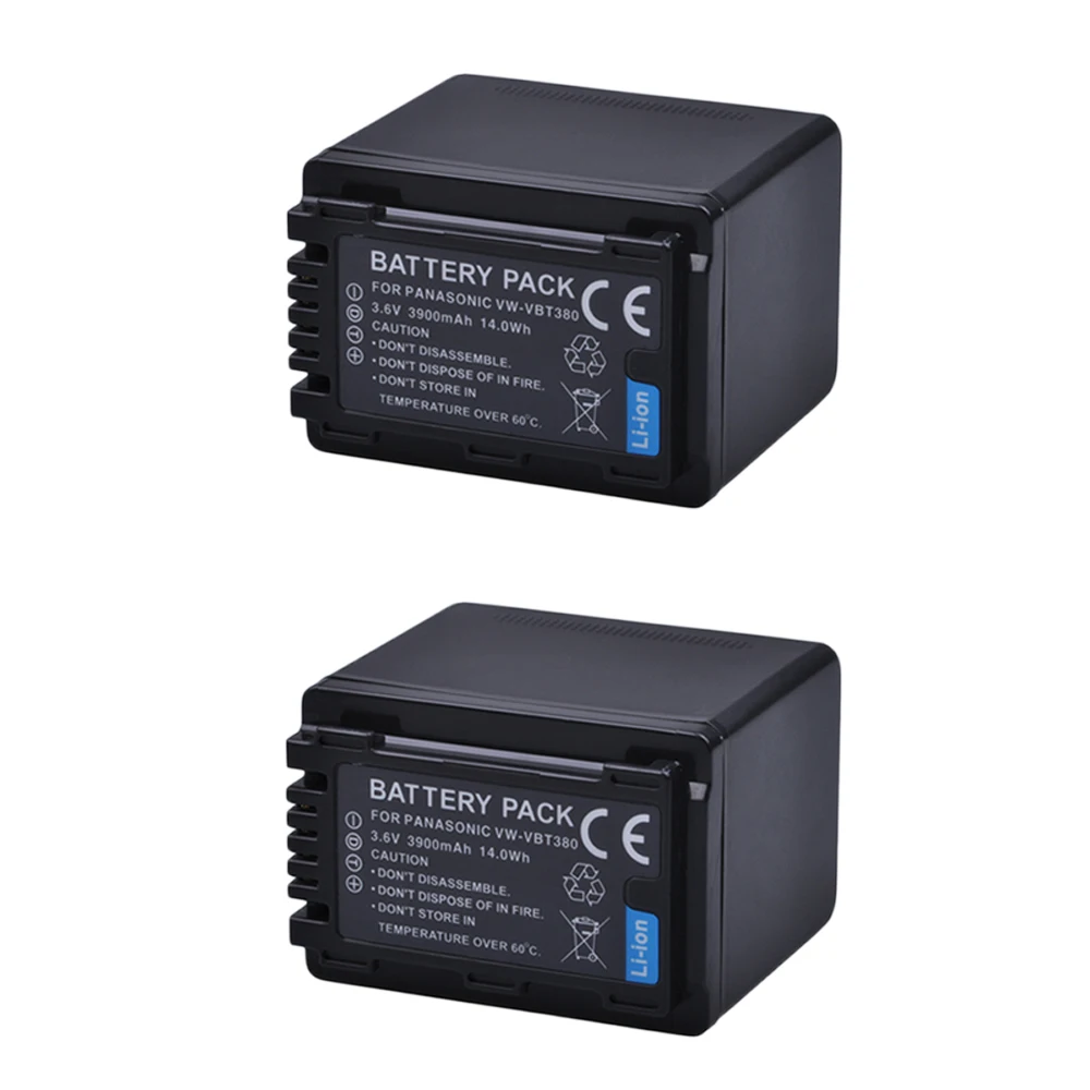 2Pcs VW-VBT380 VBT380 VW-VBT190 VBT190 Battery + USB Dual Charger for Panasonic HC-V110, HC-V130, HC-V210, HC-V250, HC-V260