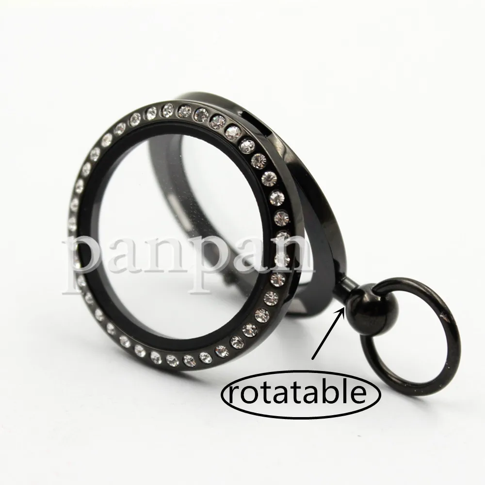 Pocket watch design!  30mm black  Magnetic with  Crystal  316L Stainless Steel  Floating charm  Locket Pendants