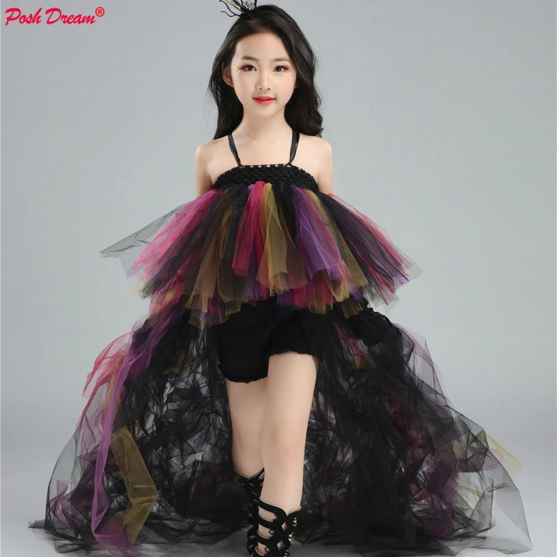 POSH DREAM Shorts +Dress + Train Tulle Girl Fashion Party Clothes Black Halloween Party Tutu Dress  Beautiful Princess Dresses