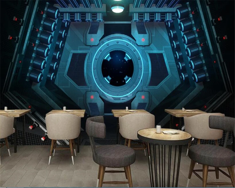 

beibehang papel de parede 3d stereoscopic spaceship bar background wall wallpaper papier peint hudas beauty tapety bebang