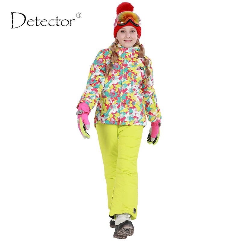 Detector Winter Girls Ski Set Outdoor Windproof Waterproof Snowboard Fleece Outerwear for Children Warm Girl Ski Jacket