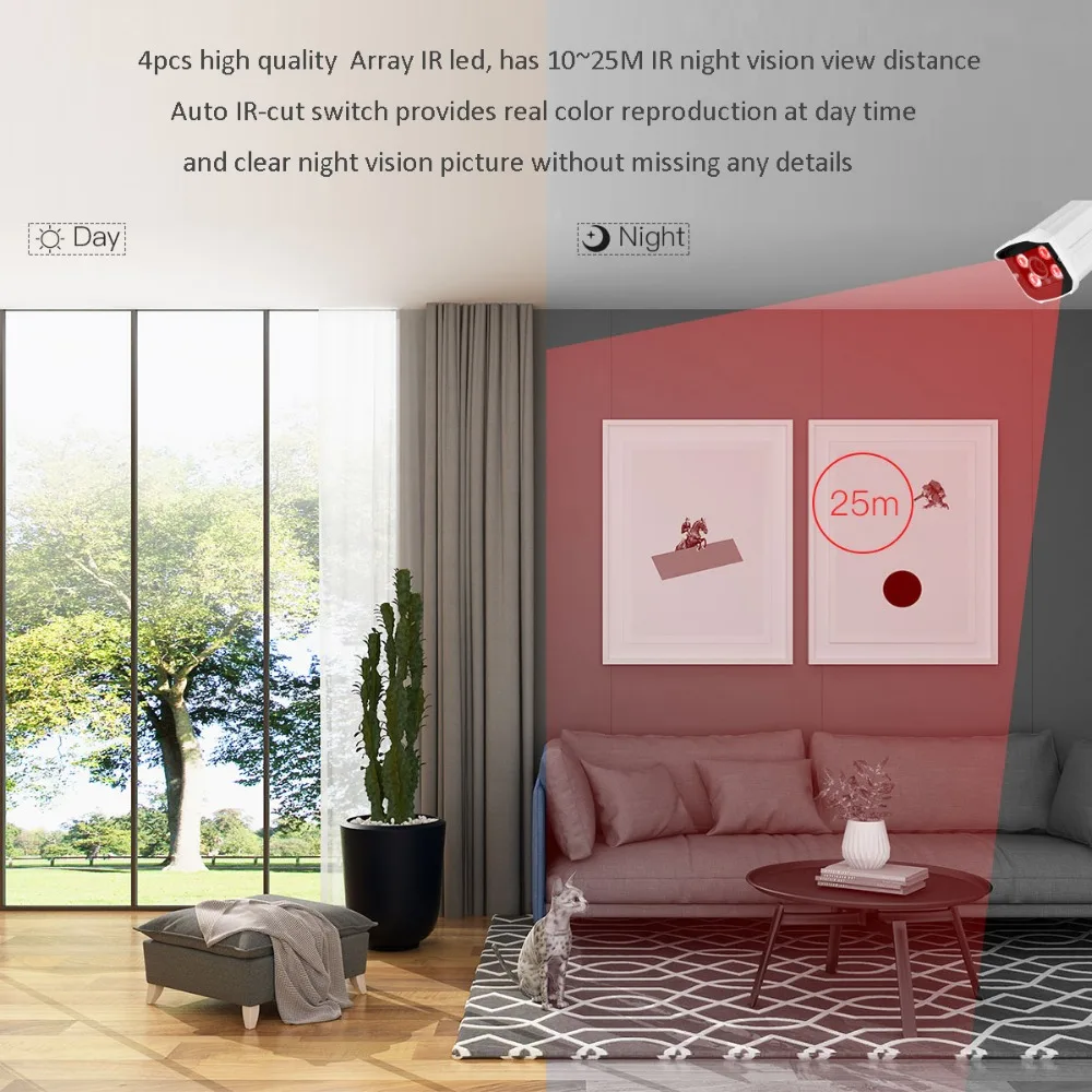 AZISHN NEW H.265 IP Camera 2MP 1080P 25fps Metal IP66 Waterproof 4 Array LEDS CCTV Camera Security Video P2P DC12V/48V POE