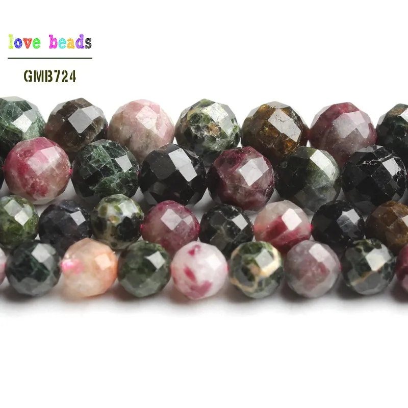 AAA Natural Faceted Colorful Tourmaline Stone Round Beads for Jewelry Making Diy Bracelet Necklace 7.5\'\' strand 6mm 8mm