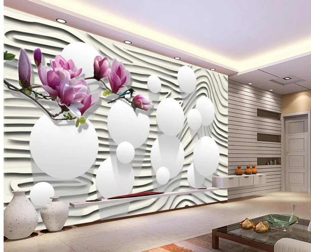 

modern living room wallpapers Purple magnolia flowers wallpapers for living room Home Decoration white wallpaper