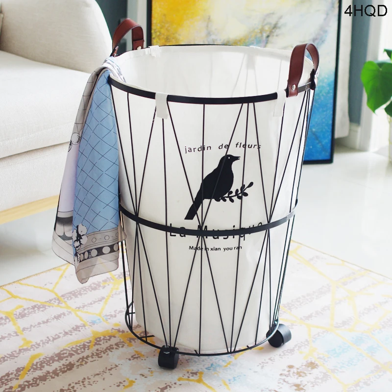 Iron Round Storage Basket Multifunction Baby Kids Toys Storage Furnishing Waterproof Cloth Luandry Basket Home Decoration Gift